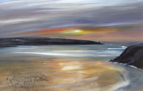 harlyn bay painting of the sunset