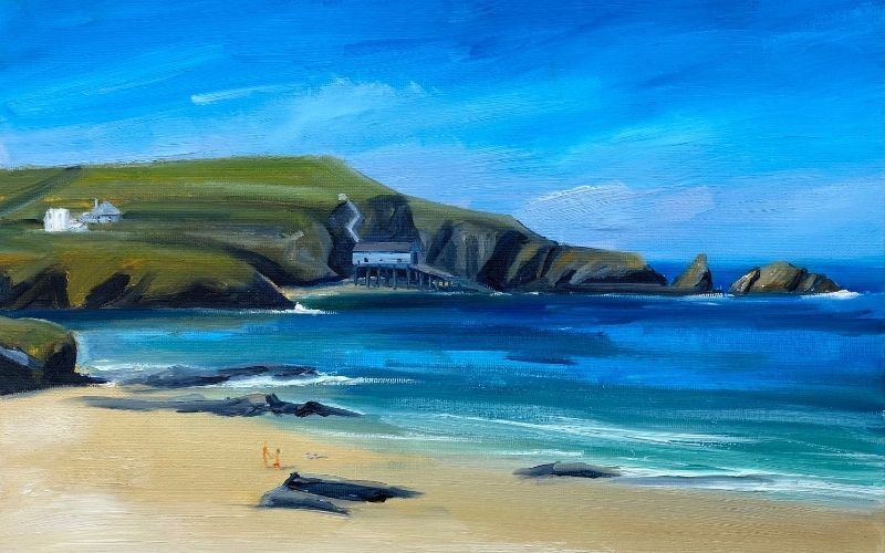 painting of mother iveys bay north cornwall