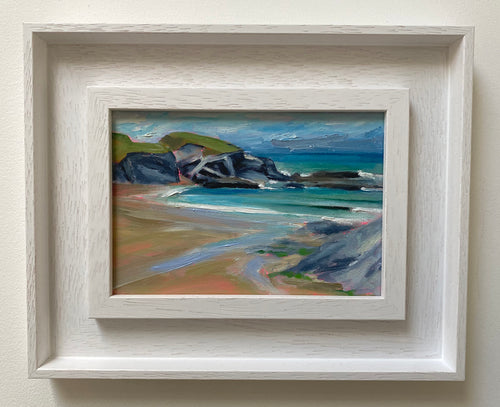 oil painting of treyarnon bay