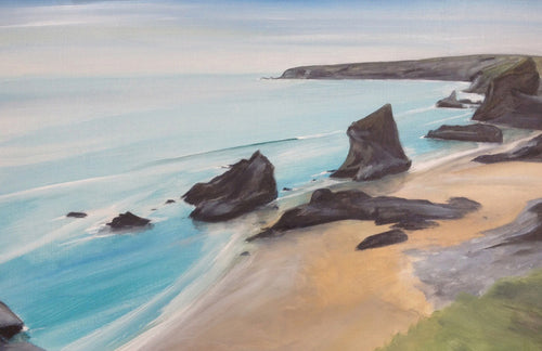 painting of bedruthan steps beach