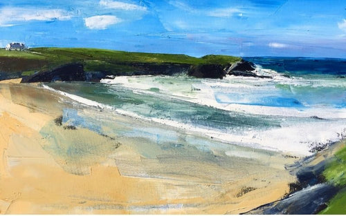 oil painting of treyarnon bay