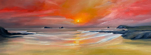 treyarnon sunset panoramic painting